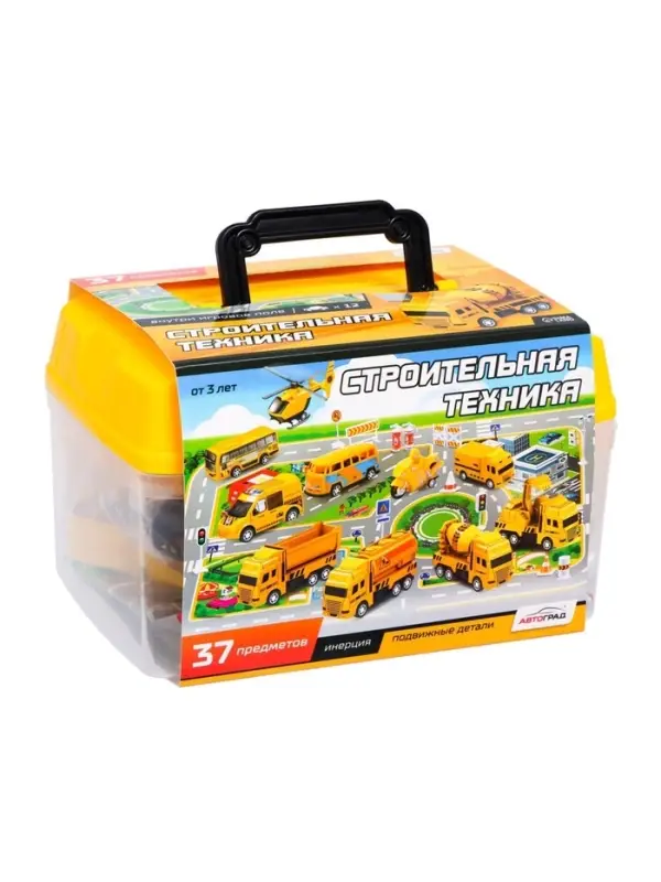 Набор игровой &laquo;Строительная техника&raquo;, машинки 12 шт., с дорожными знаками и игровым полем