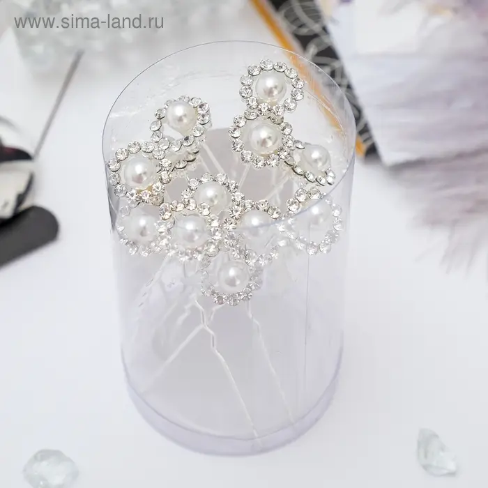 Шпилька для волос «Бусинка в круге», 1.2×6 см, серебро