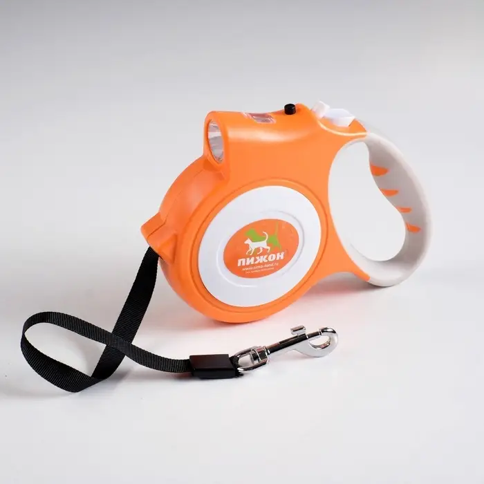 Рулетка &laquo;Пижон&raquo;, 5 м, до 35 кг, с фонариком, прорезиненная ручка, оранжевая