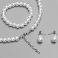 Набор 3 предмета: серьги, бусы, браслет &laquo;Классика&raquo;, белый, 45 см
