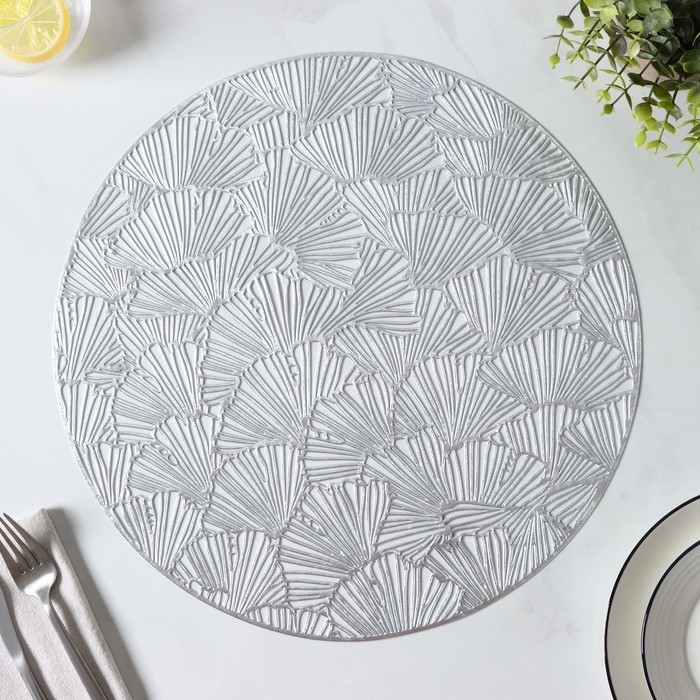 Салфетки сервировочные на стол Доляна &laquo;Веер&raquo;, d=38 см, 4 шт, цвет серебряный