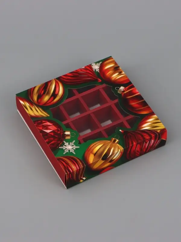 Коробка подарочная для 16 конфет &laquo;Новогодние шарики&raquo; 17.7&times;17.7&times;3.8 см