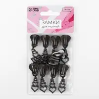 Бегунок для молнии &laquo;Трактор&raquo;, №8, &laquo;Сердца&raquo;, 10 шт., цвет чёрный никель