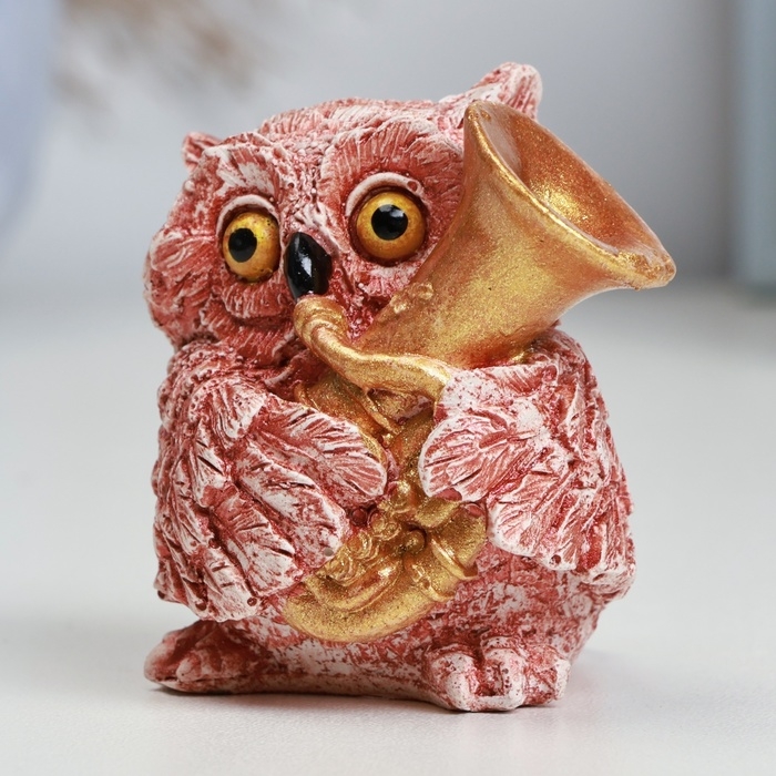 Фигура Фигура "Сова с саксофоном" красно-коричневая, 5х5х5см