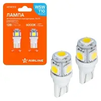 Лампочка светодиод. W5W (T10) STANDARD, 6000K (Белый), 12В, 0.7Вт, 5LED, Поляр., кмпл. 2шт.