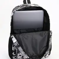 Рюкзак школьный на молнии, с принтом, размер 30&times;13&times;42 см, чёрный