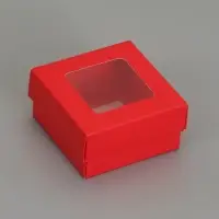 Коробка складная, крышка-дно,с окном, красная, 10 х 10 х 5 см
