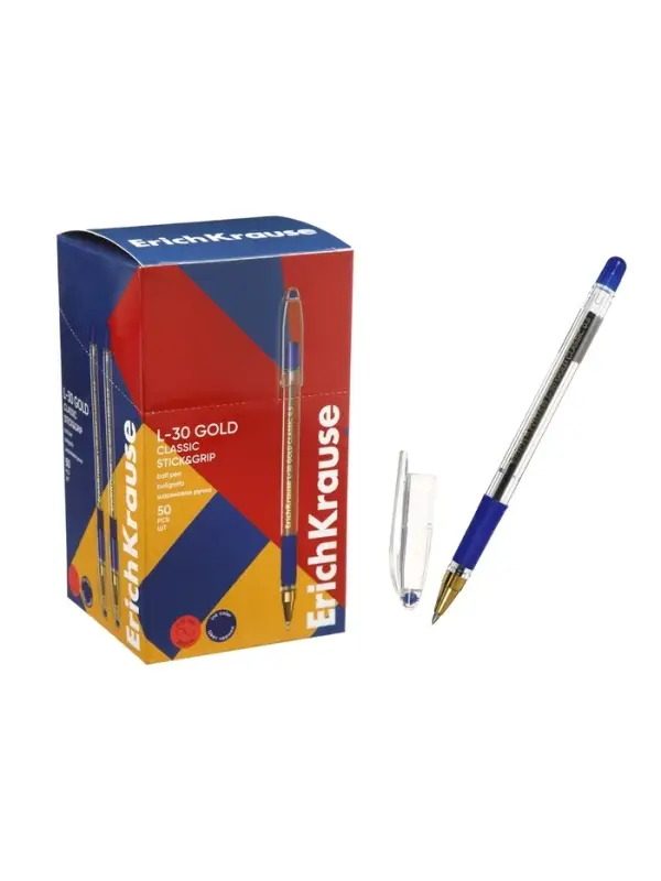 Ручка шариковая ErichKrause L-30 Gold Stick Grip, Super Glide, узел 0.5 мм, синяя