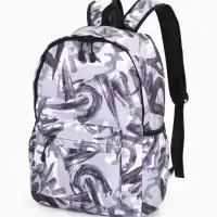 Рюкзак школьный на молнии, с карманами, с принтом, размер 30&times;13&times;42 см, серый