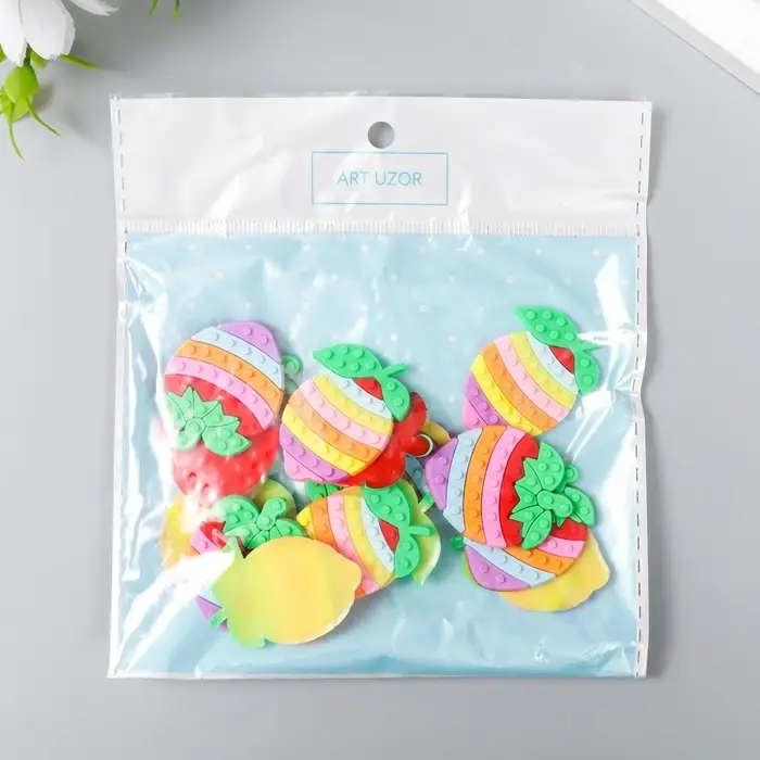 Декор для творчества резина "Клубника и лимон" набор 16 шт 3,5х2,5 см