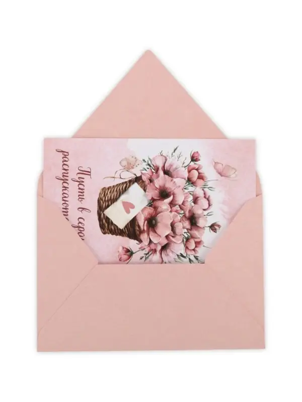 Конверт для денег с открыткой и наклейкой &laquo;Нежные цветы&raquo;, тиснение, акварельный картон, 16 х 11 см