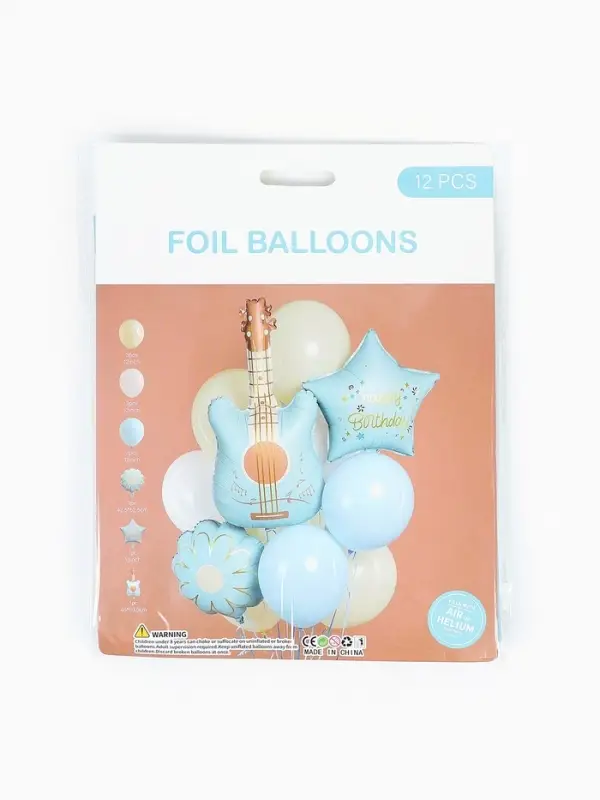 Воздушные шары "Голубая гитара" фольга, латекс, набор 12 штук