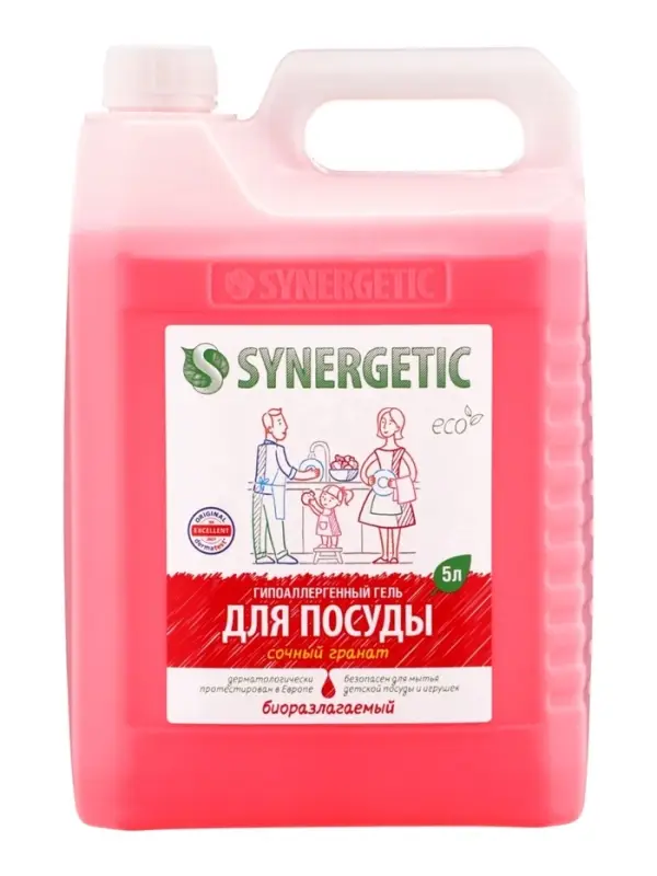Гель для мытья посуды SYNERGETIC сочный гранат, 5 л