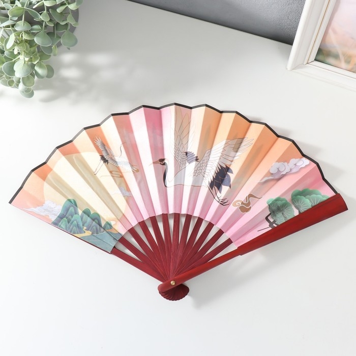 Веер дерево, текстиль h=26,8 см  Веер дерево, текстиль h=26,8 см "Журавли в небе" МИКС