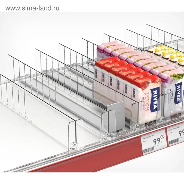 Пластиковый обламывающийся разделитель c передним ограничителем 60 мм, 285-485&times;20&times;60 мм