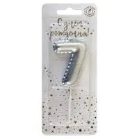 Свеча в торт на шпажке "Воздушая цифра", цифра "7", серебро