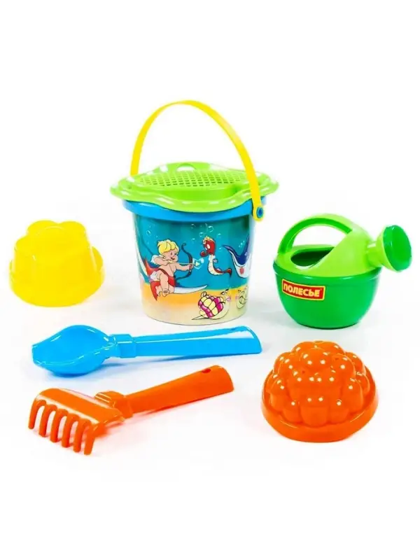 Набор игрушек для песочницы, 7 предметов: ведро, ситечко, совок, грабельки, формочки, лейка, МИКС