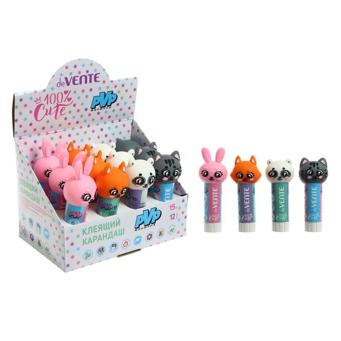 Клей-карандаш PVP 15 г, deVENTE 100% Cute, быстросохнущий, фигурка на колпачке, МИКС Клей-карандаш PVP 15 г, deVENTE 100% Cute, быстросохнущий, фигурка на колпачке, МИКС
