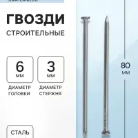 Гвозди ТУНДРА, строительные, ГОСТ 4028-63, без покрытия, 3&times;80 мм, 25 кг