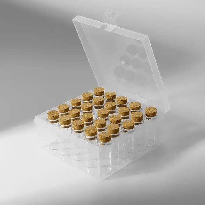 Набор баночек для хранения бисера, d=2&times;4 см, 25 шт., в контейнере, 11&times;11&times;5 см