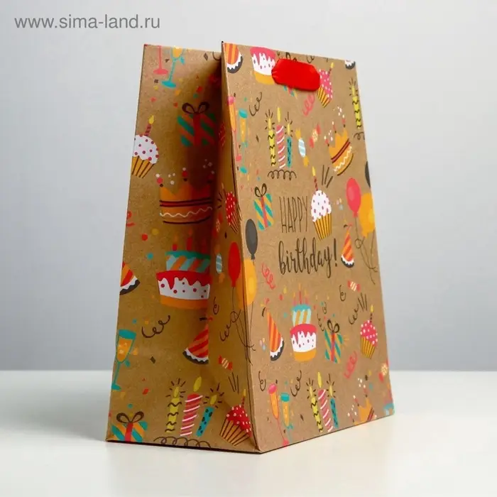 Пакет подарочный крафтовый, упаковка, &laquo;Happy birthday&raquo;, MS 18&times;23&times;10 см