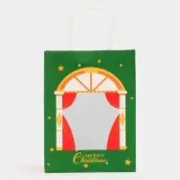 Пакет подарочный бумажный, с окном &laquo;Театр&raquo; 19&times;26&times;13 см, крафт зеленый