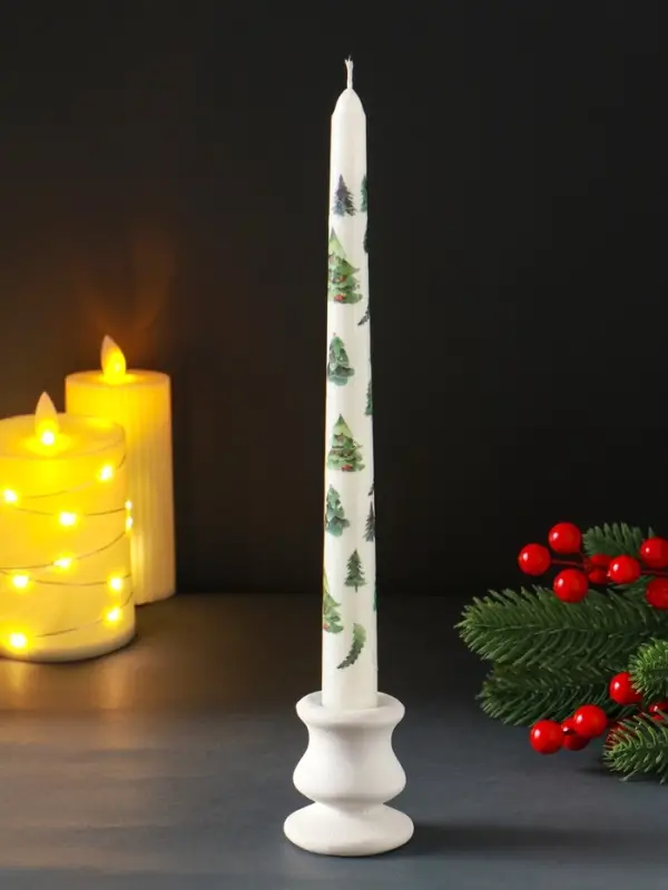 Свеча античная новогодняя 255х22 мм с декором, ёлочки