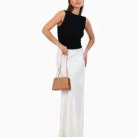 Сумка-клатч на молнии, на длинной цепочке, со стёжкой, бежевая