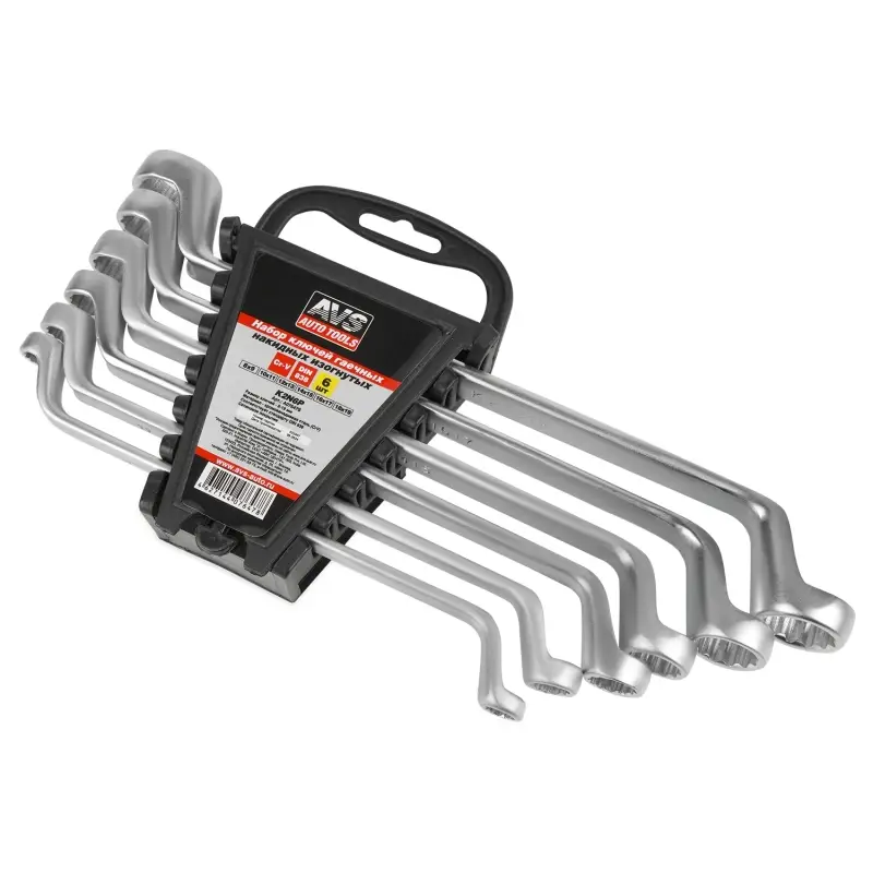 Набор ключей гаечных накидных изогнутых на держателе (8-19 мм) (6 предметов) AVS K2N6P