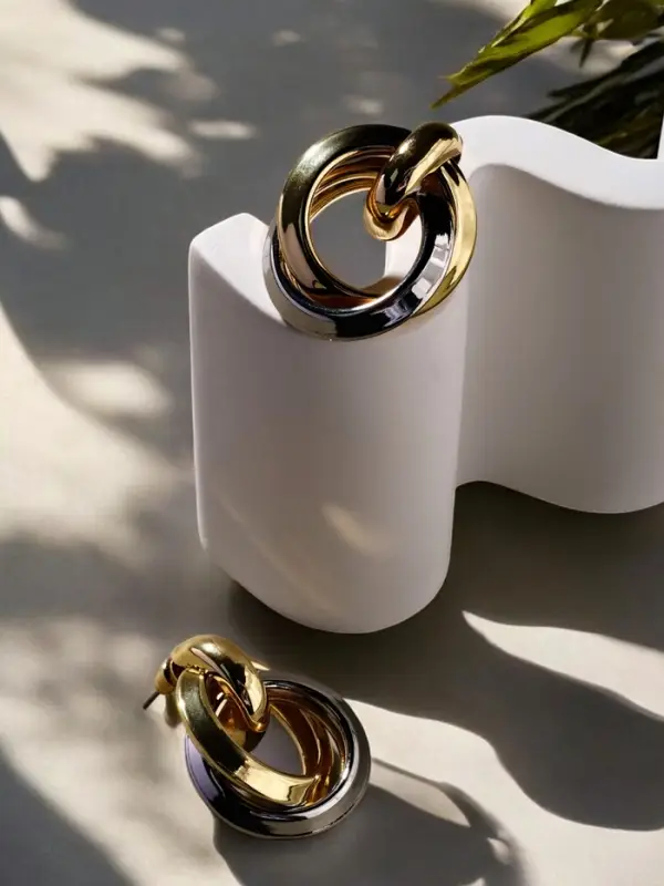 Серьги металл Серьги металл "Тренд" кольца, цвет золото с серебром