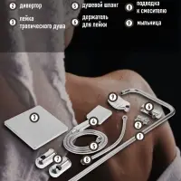 Душевая система ZEIN Z1001, тропическая и ручная лейка, шланги, стойка, мыльница, хром