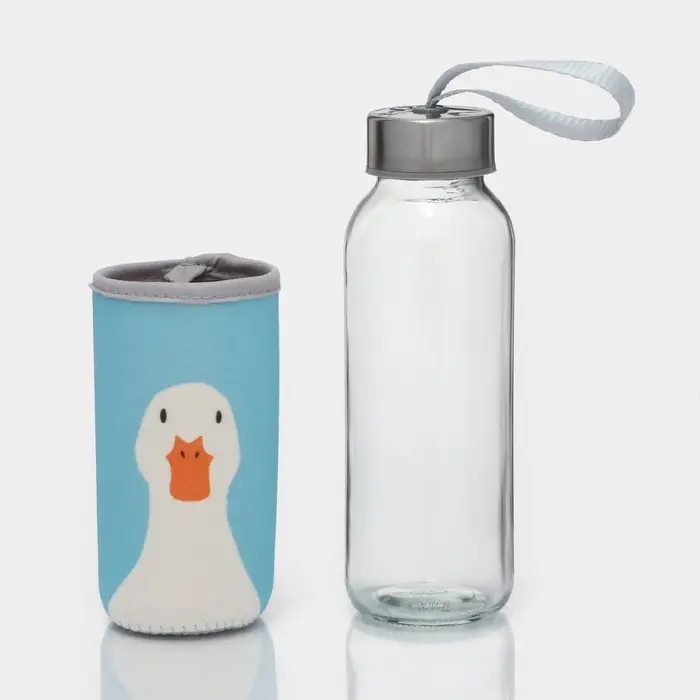 Бутылка для воды &laquo;Гусь&raquo;, 300 мл, 6&times;17 мл, в чехле, стекло, голубая, прозрачная