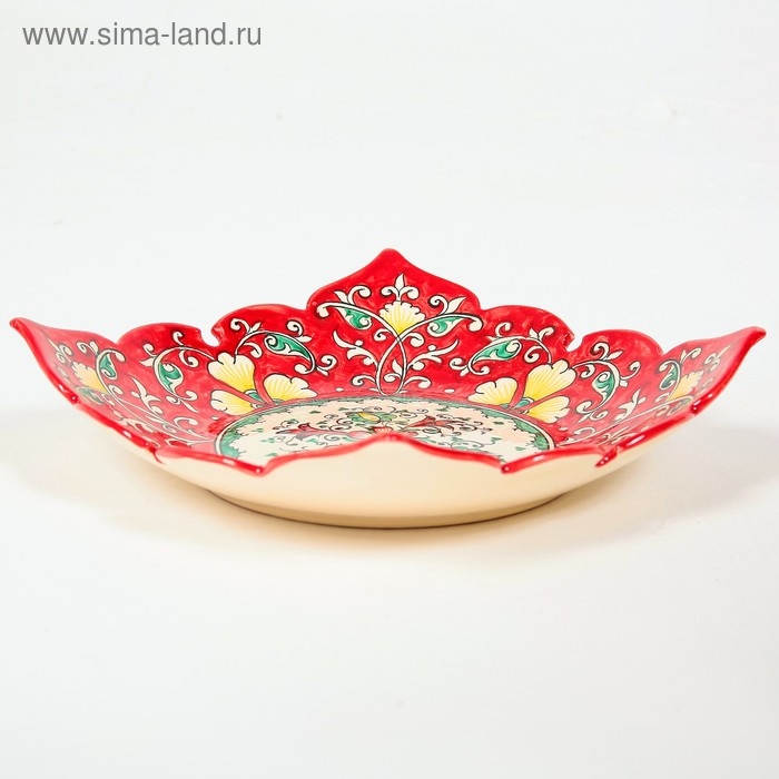 Фруктовница Риштанская Керамика  Фруктовница Риштанская Керамика "Цветы", 33 см, квадратная, красная