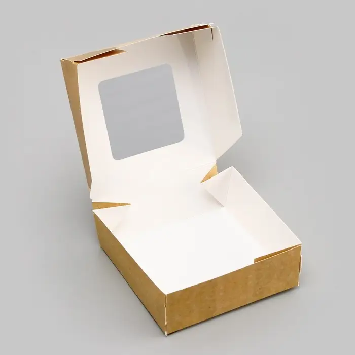 Коробка складная, с окном, крафт, 11.5&times;11.5&times;4 см