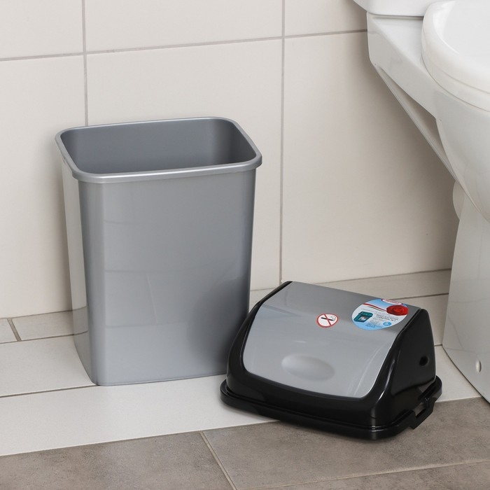 Контейнер для мусора «Камелия», 8 л, цвет серебристый перламутр/чёрный Контейнер для мусора «Камелия», 8 л, цвет серебристый перламутр/чёрный