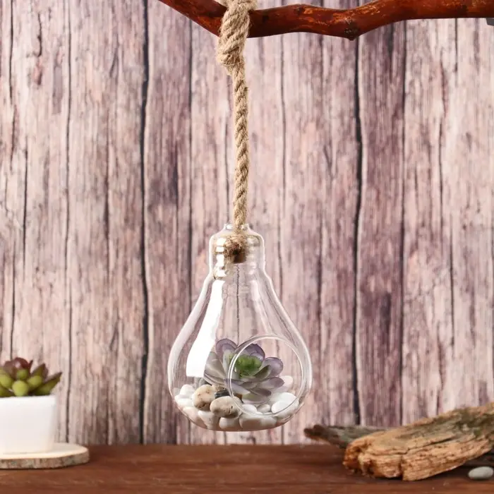 Флорариум &laquo;Лампа&raquo;, с веревкой, d отверстия 5 см, 9&times;9&times;13 см, стекло, прозрачный