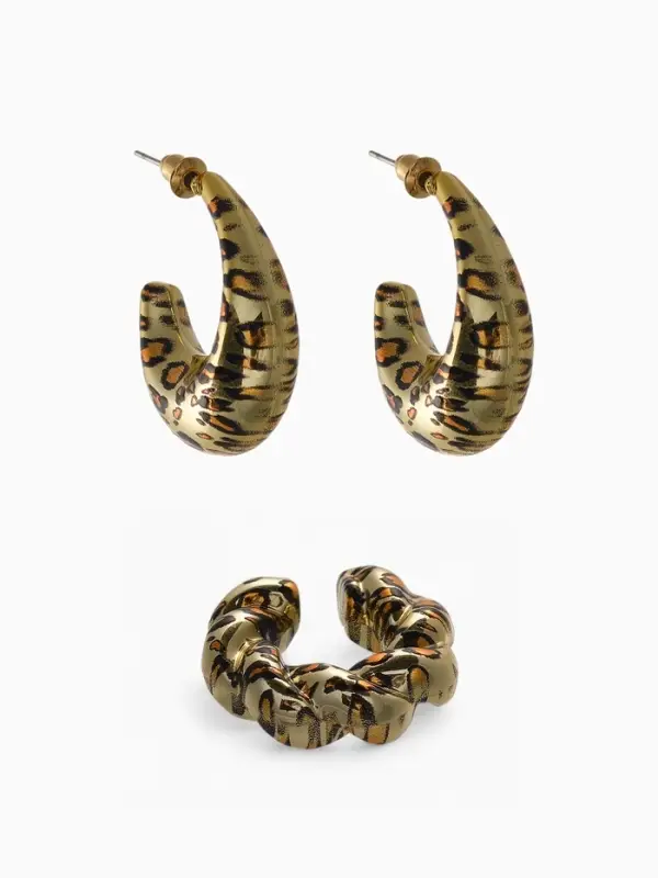 Серьги и каффы QF &laquo;Леопард&raquo;, набор, жгутик, цвет золото