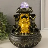 Фонтан настольный от сети, подсветка "Хотей с двумя слитками золота" 16х16х20 см