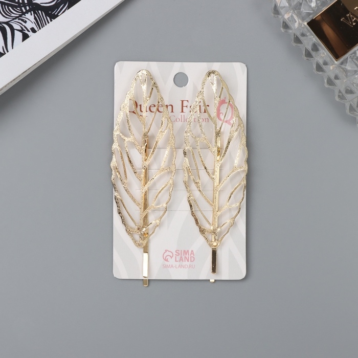 Невидимка для волос  Невидимка для волос "Флоренс" (набор 2 шт) листок, 7,5 см, золото