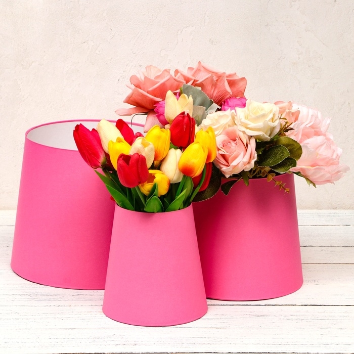 Набор коробок 3в1 Обратный конус  Набор коробок 3в1 Обратный конус "Нежность",розовый без крышек 10 -14 х 15-19 х 20-24