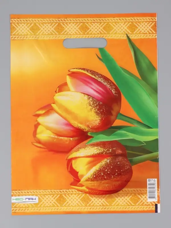 Пакет "Желтые тюльпаны, полиэтиленовый с вырубной ручкой 30х40 см, 60 мкм