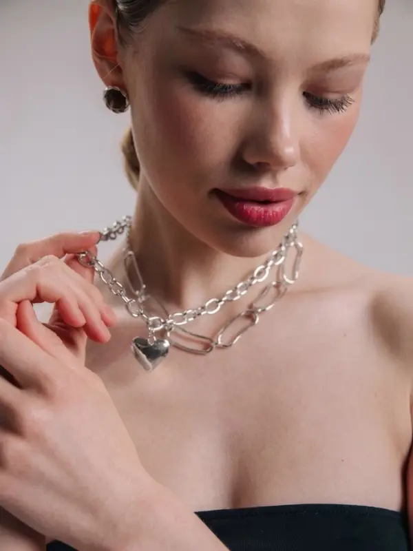 Цепь многослойная &laquo;Железное сердце&raquo;, 2 яруса, L=32 и 40 см, цвет серебро