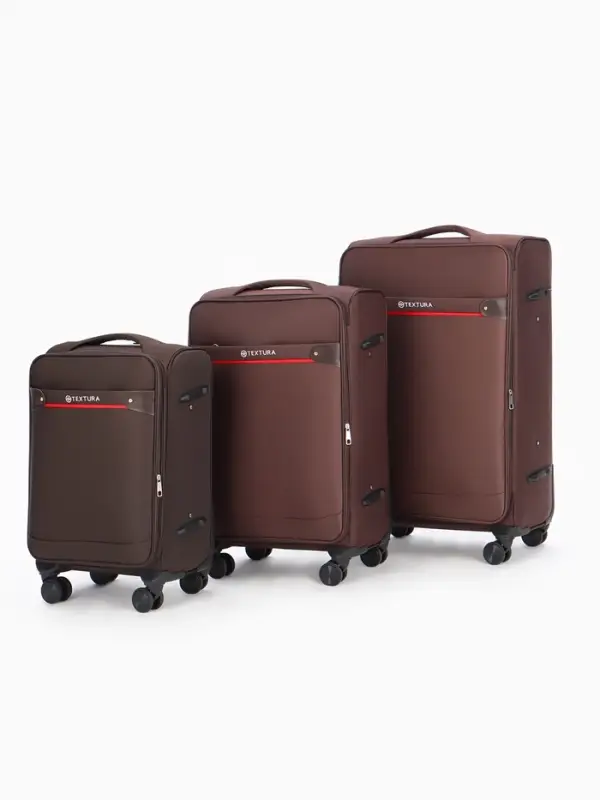 Чемодан на колёсах TEXTURA, кодовый замок, текстильный, с увеличением, 47&times;30&times;78 см, 28", коричневый