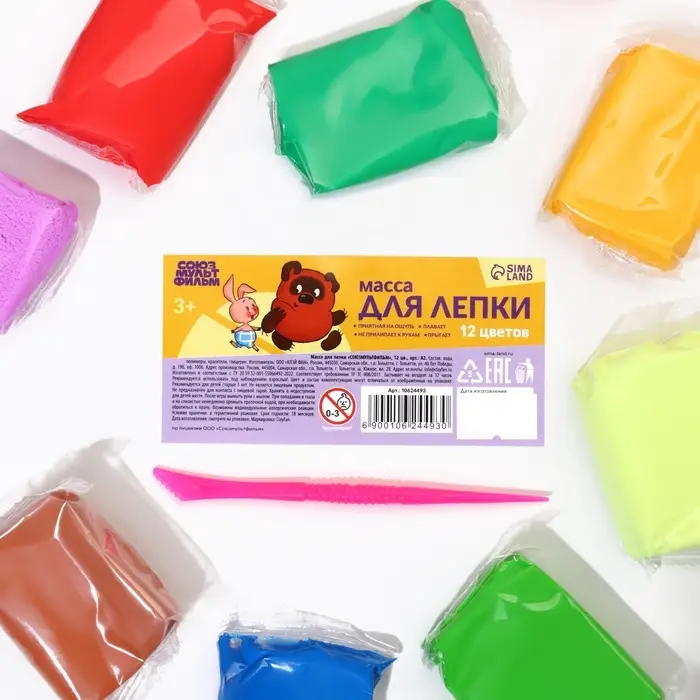 Воздушный пластилин, прыгающий &laquo;Союзмультфильм&raquo;, 12 цветов