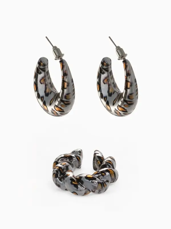 Серьги и каффы QF &laquo;Леопард&raquo;, набор, жгутик, цвет серебро