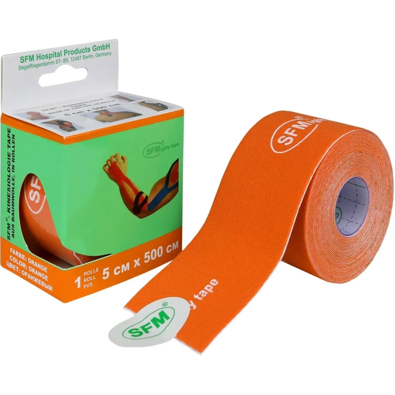 Тейп кинезио, хлоковая основа, 5х500 см, оранж, SFM-Plaster