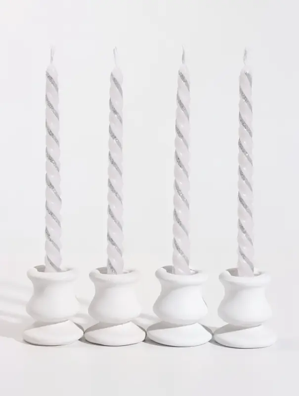 Свечи витые, 1.5&times;20 см, 4 шт., полоска, белый с серебром