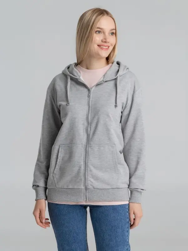 Толстовка на молнии с капюшоном Unit Siverga серый меланж, размер XS Толстовка на молнии с капюшоном Unit Siverga серый меланж, размер XS