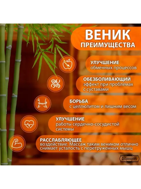 Веник для бани бамбуковый, 60 см, прут 20 мм, набор 2 шт., &laquo;Добропаровъ&raquo;