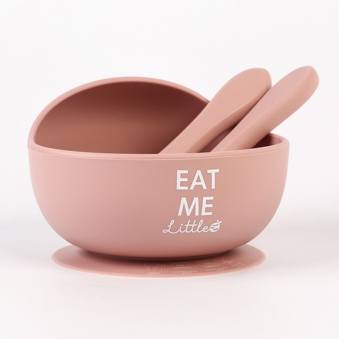 Тарелка детская на присоске и столовые приборы M&B, цвет пыльная роза Тарелка детская на присоске и столовые приборы M&B, цвет пыльная роза